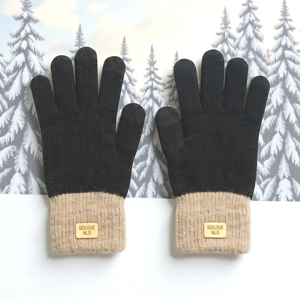Womens Thermal Touchscreen Winter Finger Driving Knit Gloves One‎ Size Black NWT